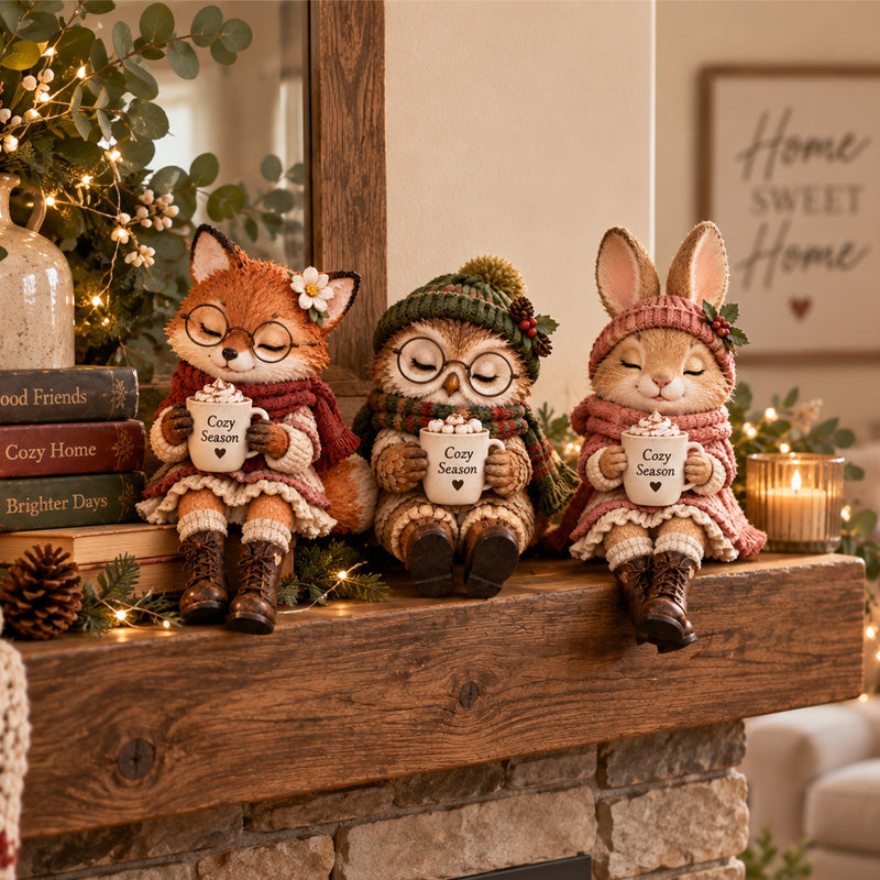 Liefdevolle Kerstdier Figuurtjes | Met Koffiekopje voor de Ultieme Winterse Gezelligheid ☕