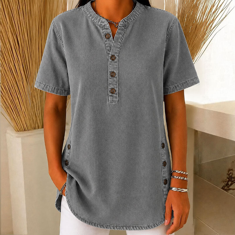 Dames Kwalitatieve mengstof Denim Tuniek✨V-hals los passend voor dagelijks dragen