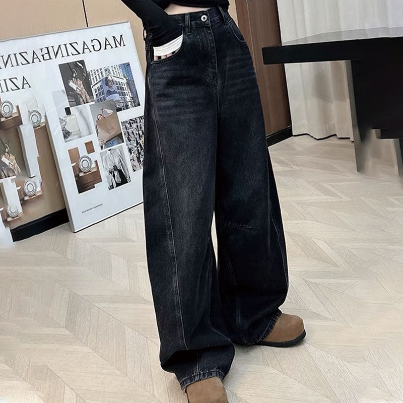 👖 Vintage-mustat korkeavyötäröiset leveät farkut