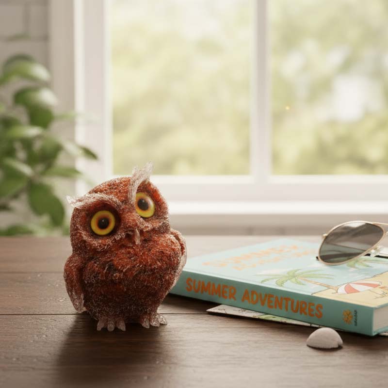 🦉 Käsintehty Pöllöhartsi Koriste Kristallisoralla - Viisauden Symboli Kotiin