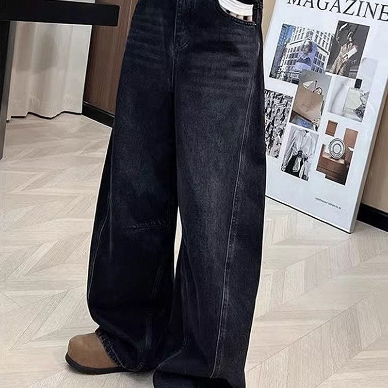 👖 Vintage-mustat korkeavyötäröiset leveät farkut