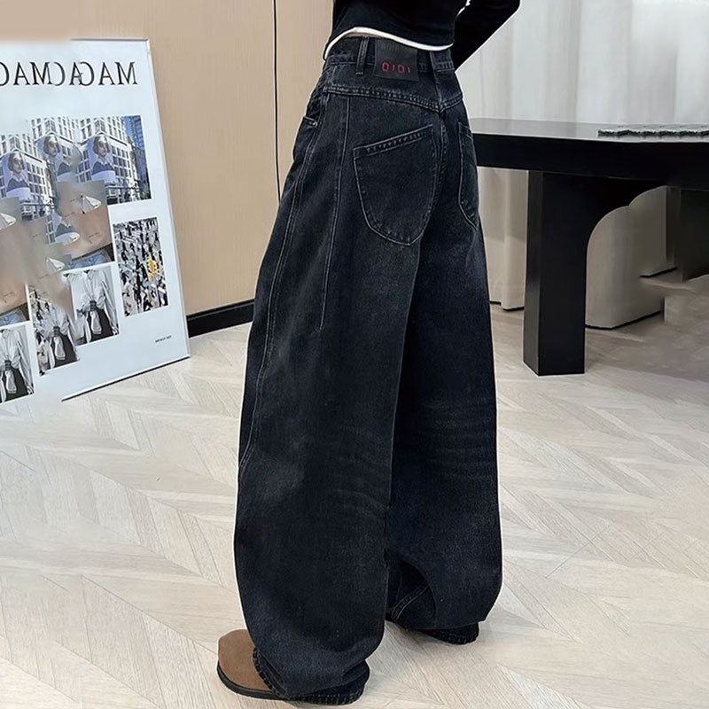👖 Vintage-mustat korkeavyötäröiset leveät farkut