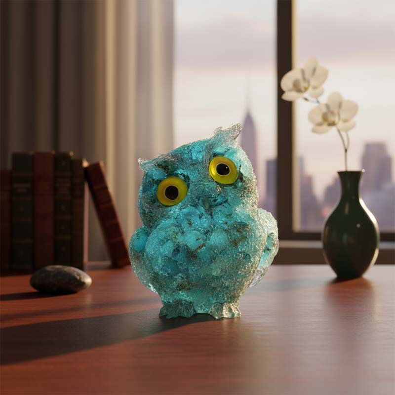 🦉 Käsintehty Pöllöhartsi Koriste Kristallisoralla - Viisauden Symboli Kotiin