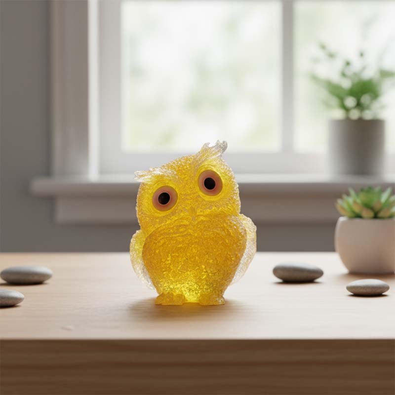 🦉 Käsintehty Pöllöhartsi Koriste Kristallisoralla - Viisauden Symboli Kotiin