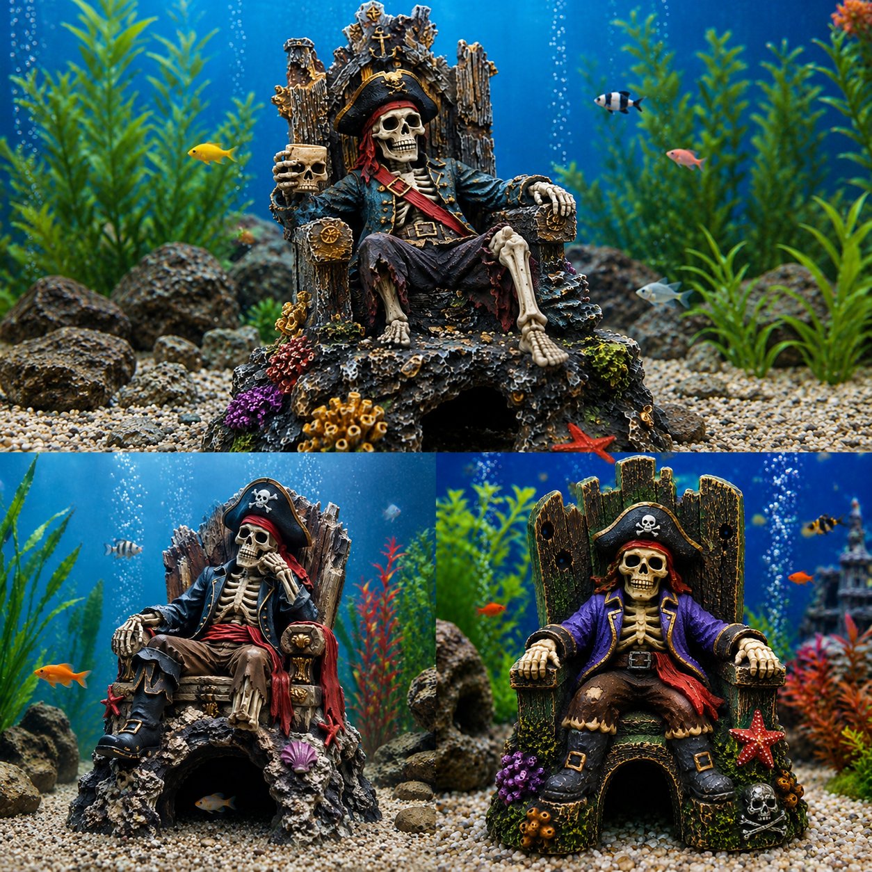 De Stille Bewaker van Je Tank: Mystieke Piraten Skelet Troon & Grot