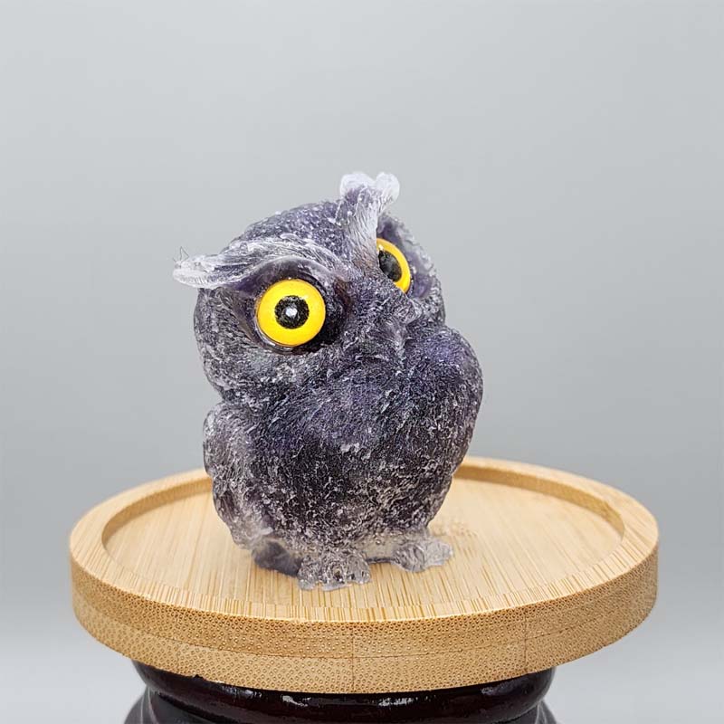 🦉 Käsintehty Pöllöhartsi Koriste Kristallisoralla - Viisauden Symboli Kotiin