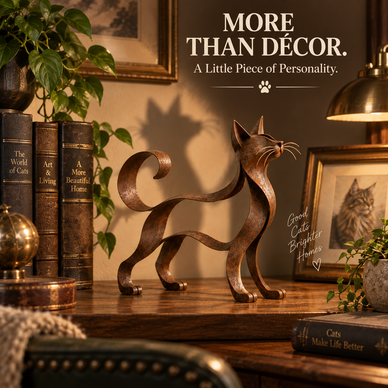 🐱✨ Elegant Metalen Maine Coon Beeldje – Sfeervolle Kattenkunst voor in Huis 🏡