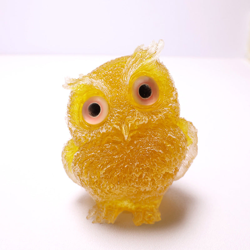 🦉 Käsintehty Pöllöhartsi Koriste Kristallisoralla - Viisauden Symboli Kotiin