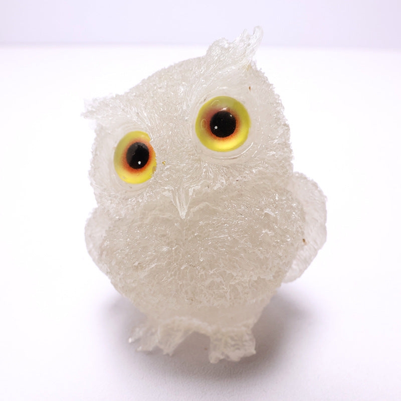 🦉 Käsintehty Pöllöhartsi Koriste Kristallisoralla - Viisauden Symboli Kotiin
