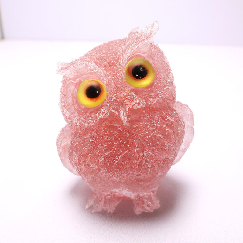 🦉 Käsintehty Pöllöhartsi Koriste Kristallisoralla - Viisauden Symboli Kotiin