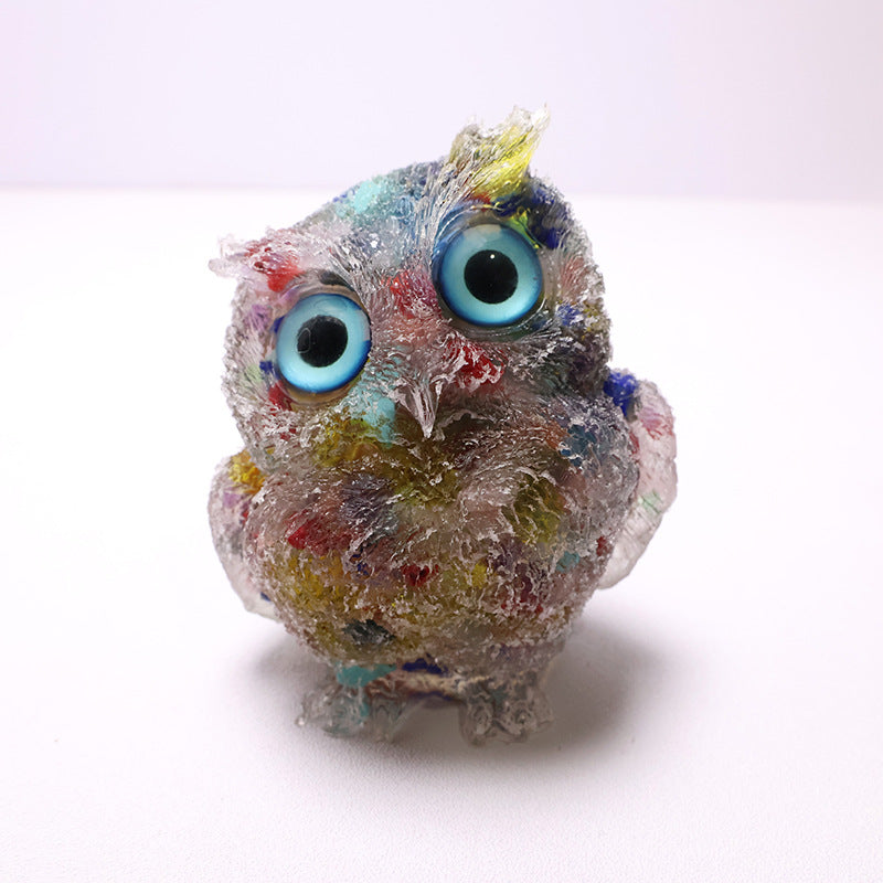 🦉 Käsintehty Pöllöhartsi Koriste Kristallisoralla - Viisauden Symboli Kotiin