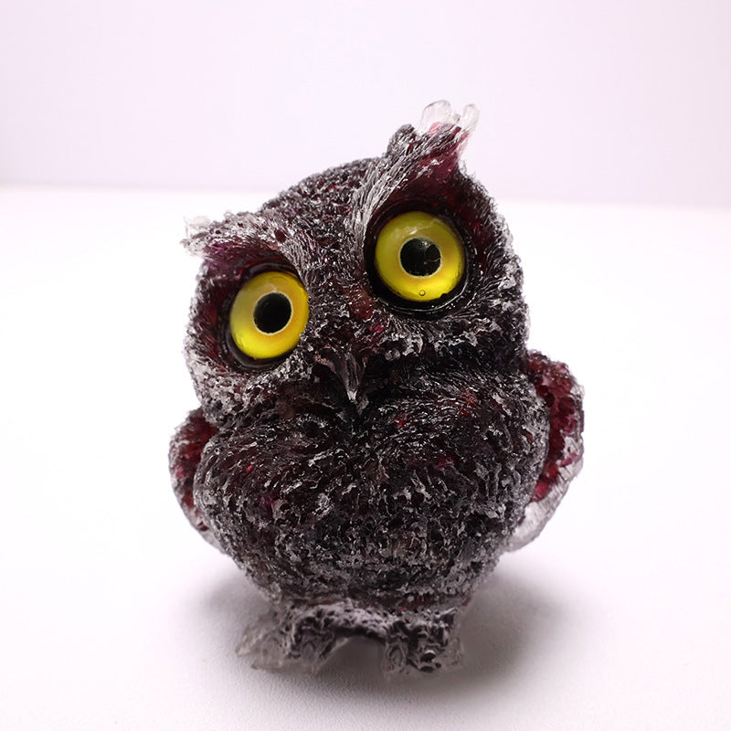 🦉 Käsintehty Pöllöhartsi Koriste Kristallisoralla - Viisauden Symboli Kotiin