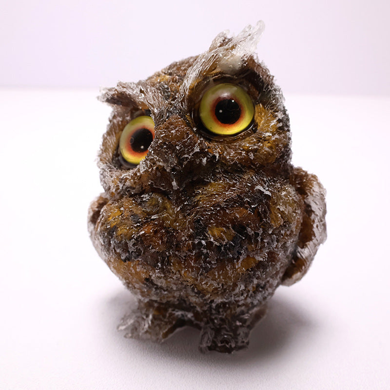 🦉 Käsintehty Pöllöhartsi Koriste Kristallisoralla - Viisauden Symboli Kotiin