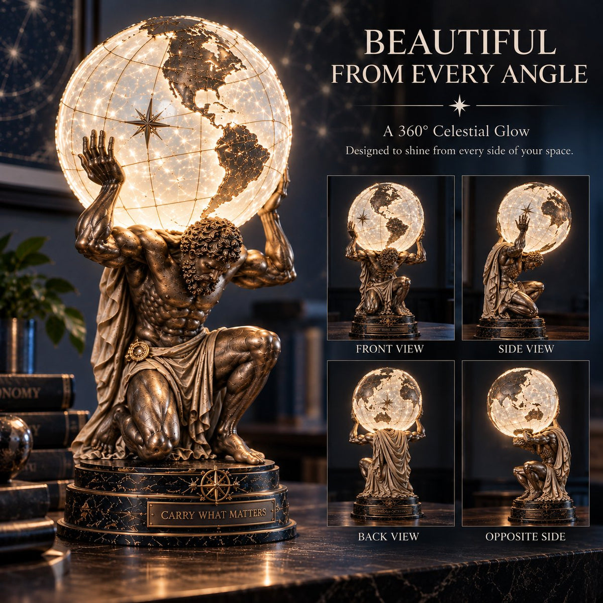 🌏 Atlas Klassieke Sfeerlamp – Verlichte Hemelbol voor Rust, Focus & Studie