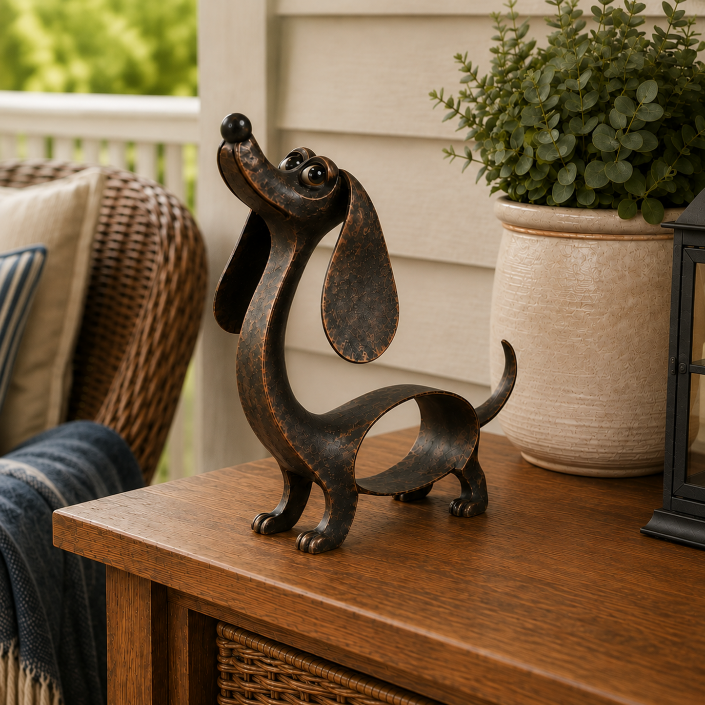 🐕 Vintage Bronzen Teckel Sculptuur (30cm) - Sfeervolle Blikvanger voor Huis & Tuin 🤎