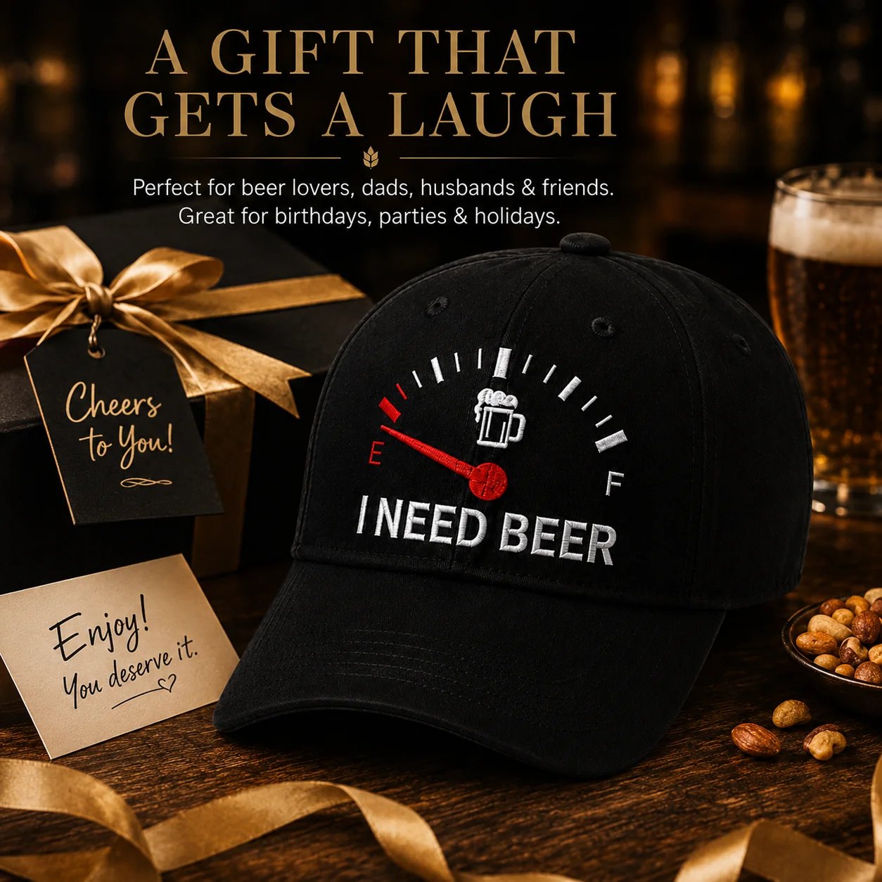 "I NEED BEER" Geborduurde Pet - Dé ultieme ijsbreker voor de bar & BBQ 🍺