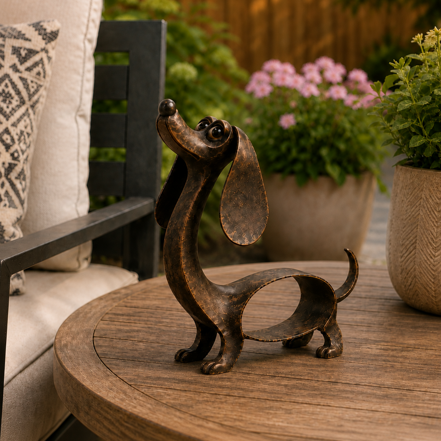 🐕 Vintage Bronzen Teckel Sculptuur (30cm) - Sfeervolle Blikvanger voor Huis & Tuin 🤎