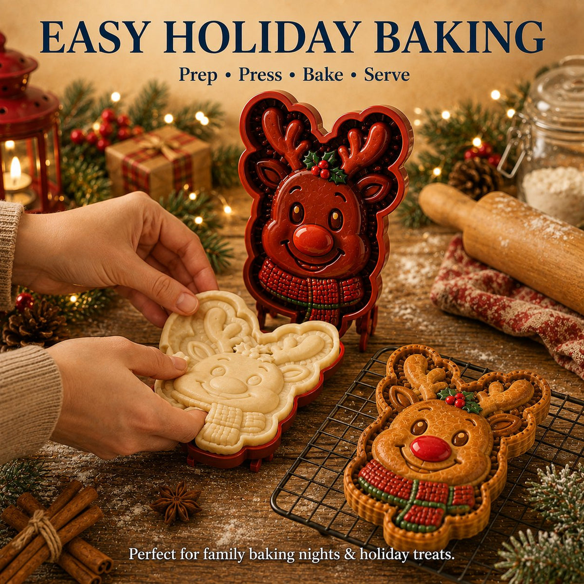 🎅 Gezellig Samen Bakken! 8-in-1 Kerst Mini Taart Stempel Set (Anti-Aanbak & Gedetailleerd)