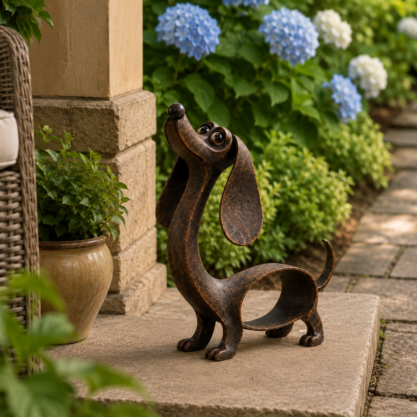 🐕 Vintage Bronzen Teckel Sculptuur (30cm) - Sfeervolle Blikvanger voor Huis & Tuin 🤎