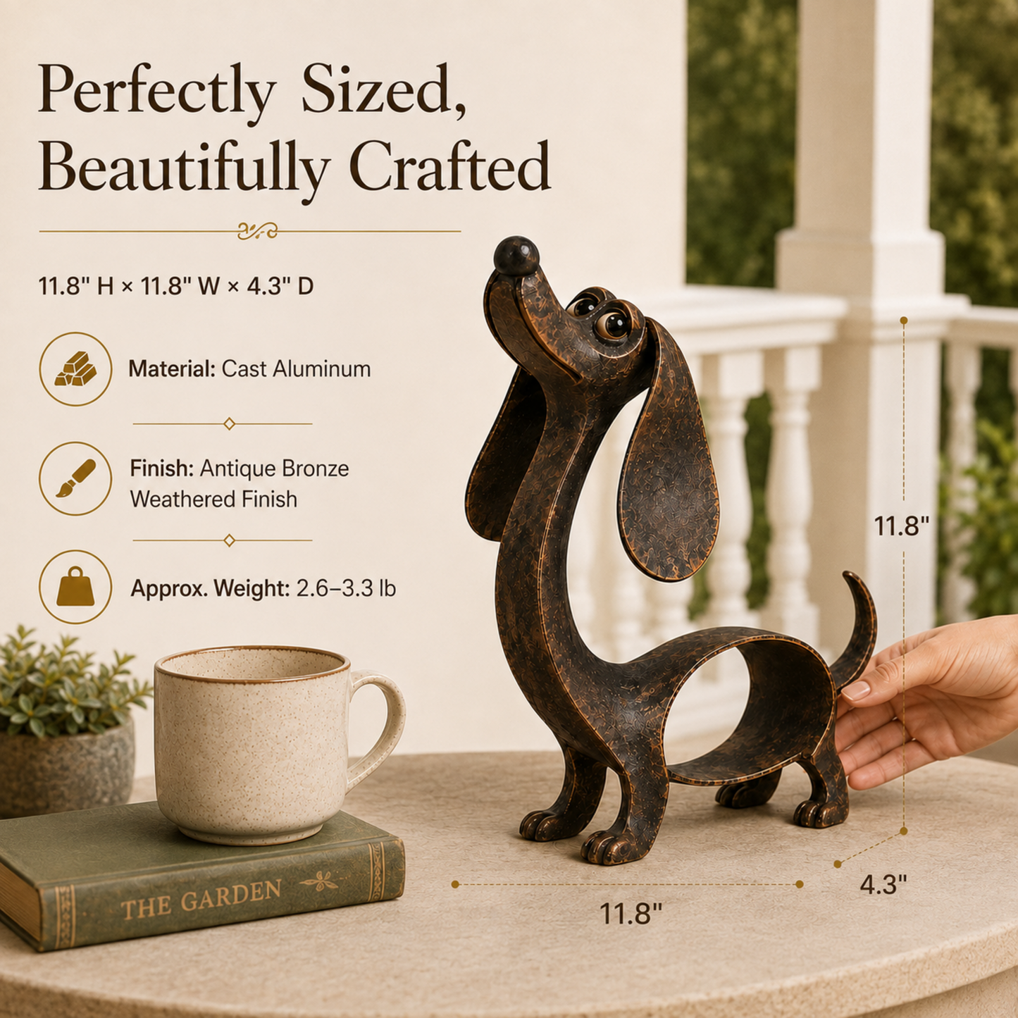 🐕 Vintage Bronzen Teckel Sculptuur (30cm) - Sfeervolle Blikvanger voor Huis & Tuin 🤎