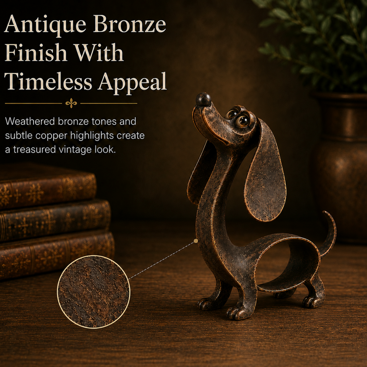 🐕 Vintage Bronzen Teckel Sculptuur (30cm) - Sfeervolle Blikvanger voor Huis & Tuin 🤎
