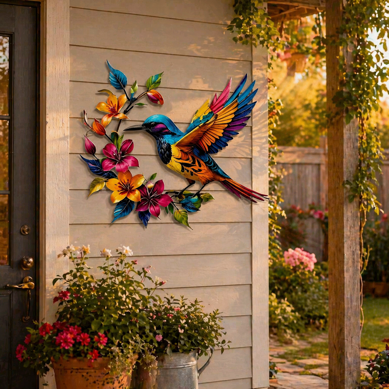 Maak je tuin extra gezellig met deze kleurrijke kolibrie die stormvast aan elke muur schittert 🌸