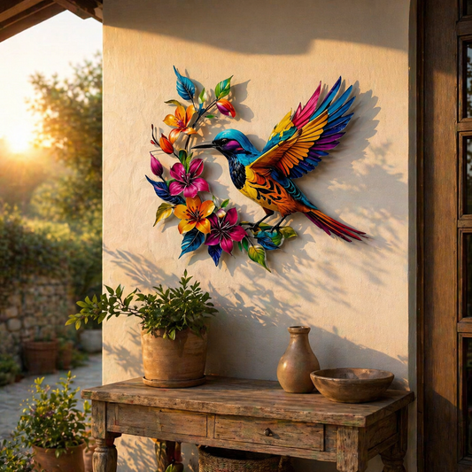 Maak je tuin extra gezellig met deze kleurrijke kolibrie die stormvast aan elke muur schittert 🌸