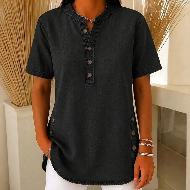 Dames Kwalitatieve mengstof Denim Tuniek✨V-hals los passend voor dagelijks dragen