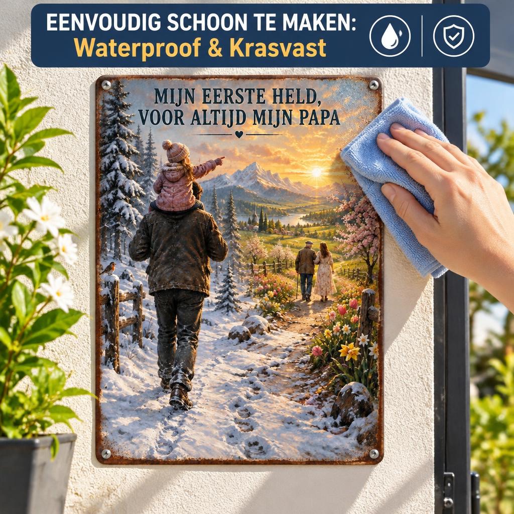 "Voor Mijn Papa, Mijn Held" Metalen Wandbord – Het Most Emotionele Cadeau voor Papa! ❤️
