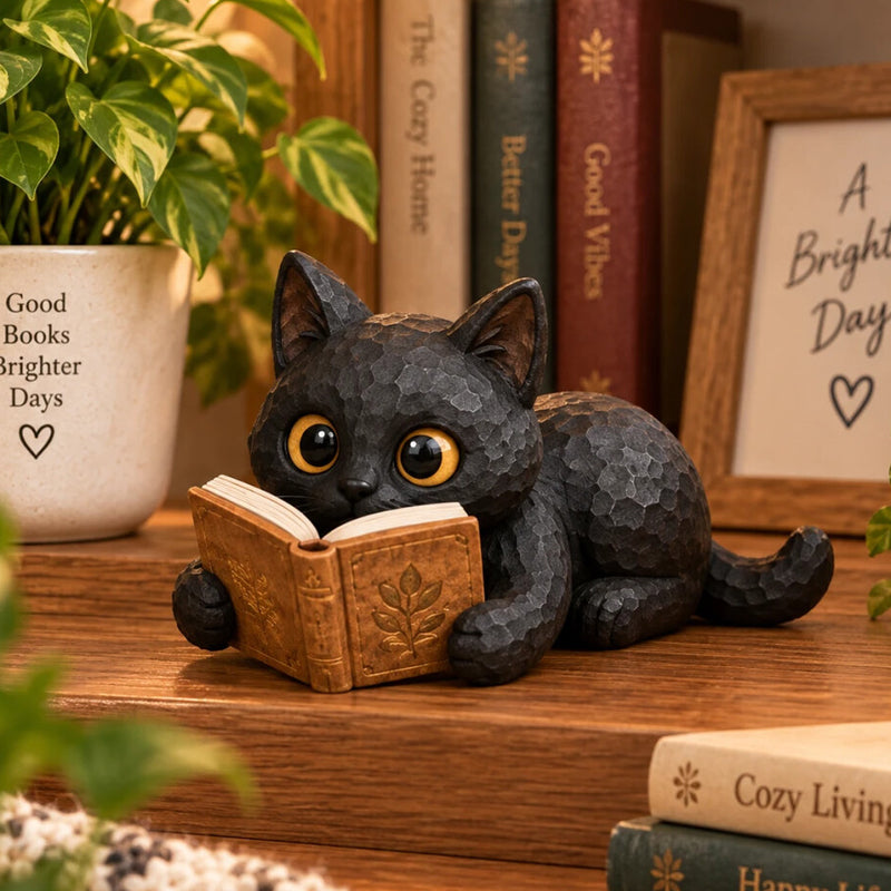 🐱 Lezende Kat Figuur – Het Perfecte Maatje voor Jouw Gezellige Boekenhoek 📚