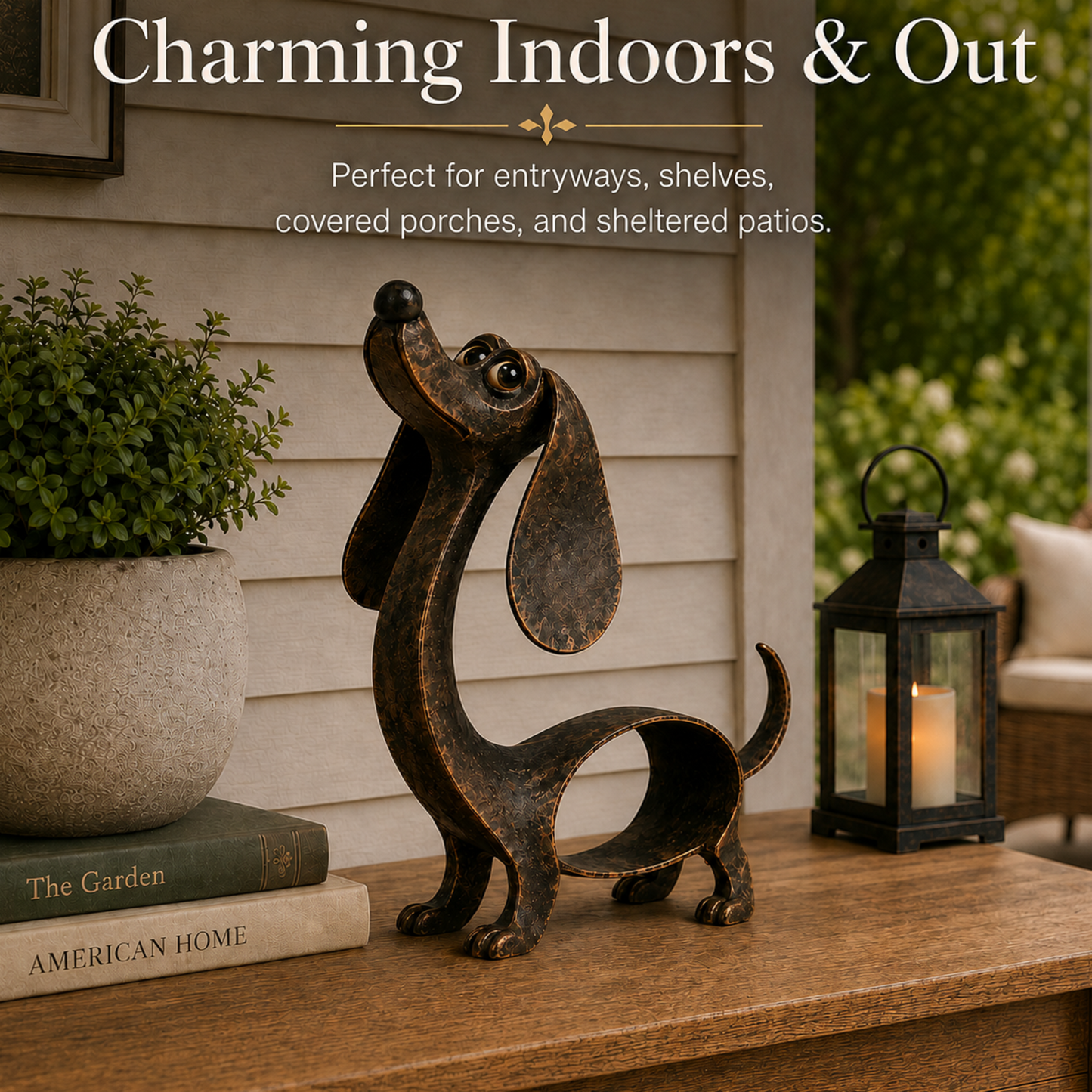 🐕 Vintage Bronzen Teckel Sculptuur (30cm) - Sfeervolle Blikvanger voor Huis & Tuin 🤎