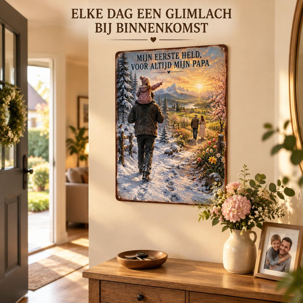 "Voor Mijn Papa, Mijn Held" Metalen Wandbord – Het Most Emotionele Cadeau voor Papa! ❤️
