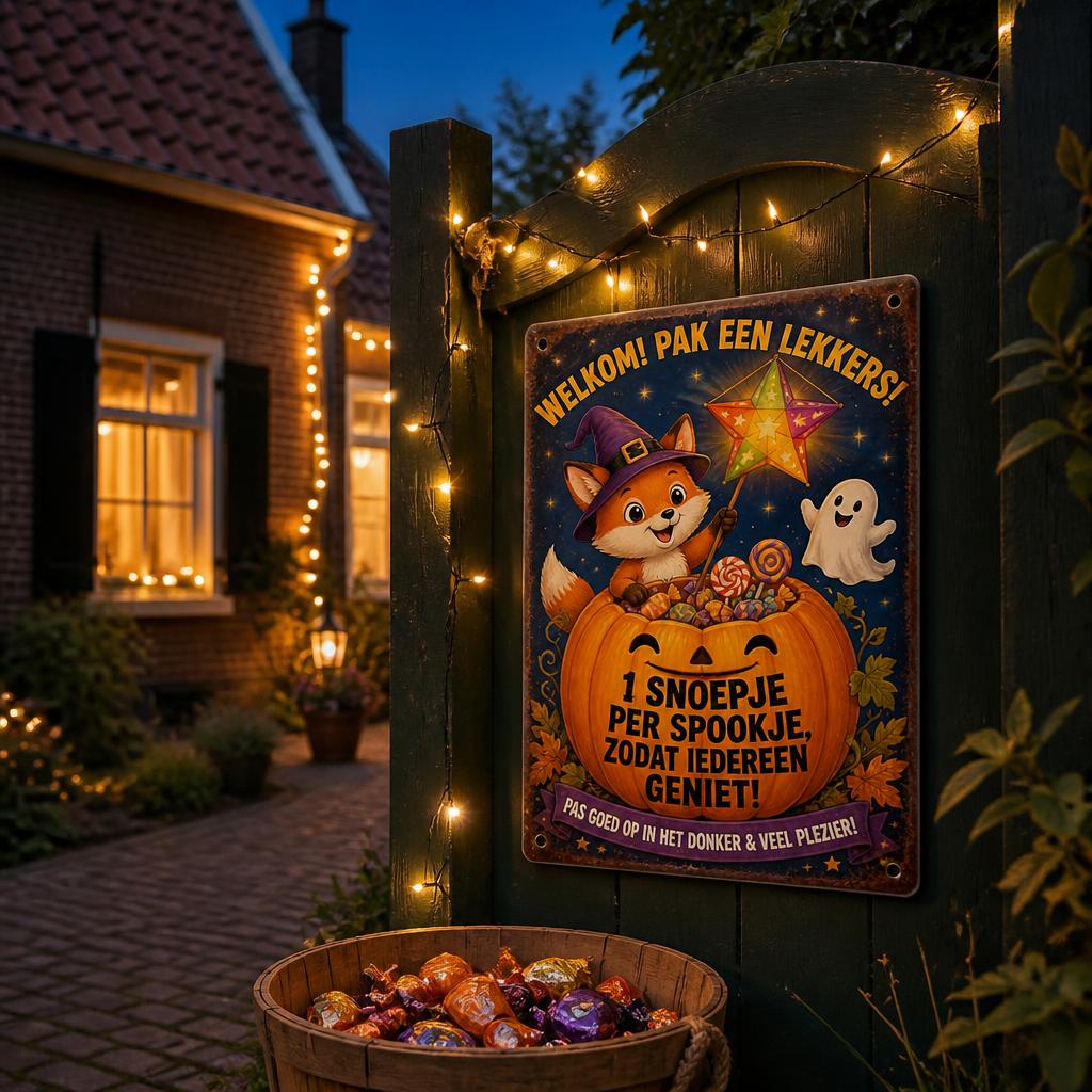 🍬 Zorgeloos De Deur Uit" Snoep Bordje | Voor Halloween & Sint-Maarten 🎃