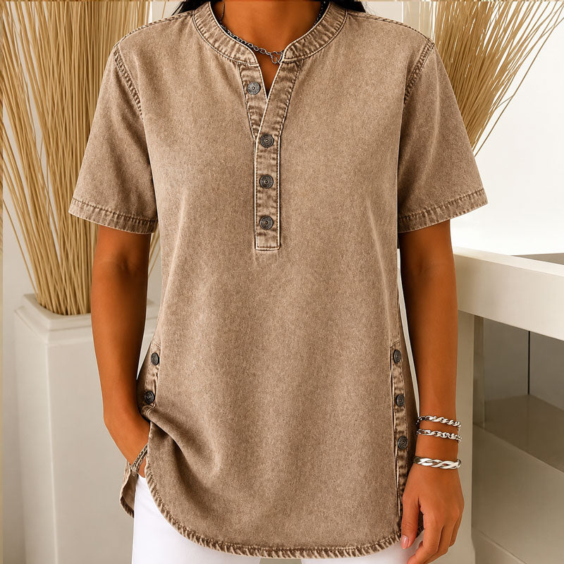 Dames Kwalitatieve mengstof Denim Tuniek✨V-hals los passend voor dagelijks dragen