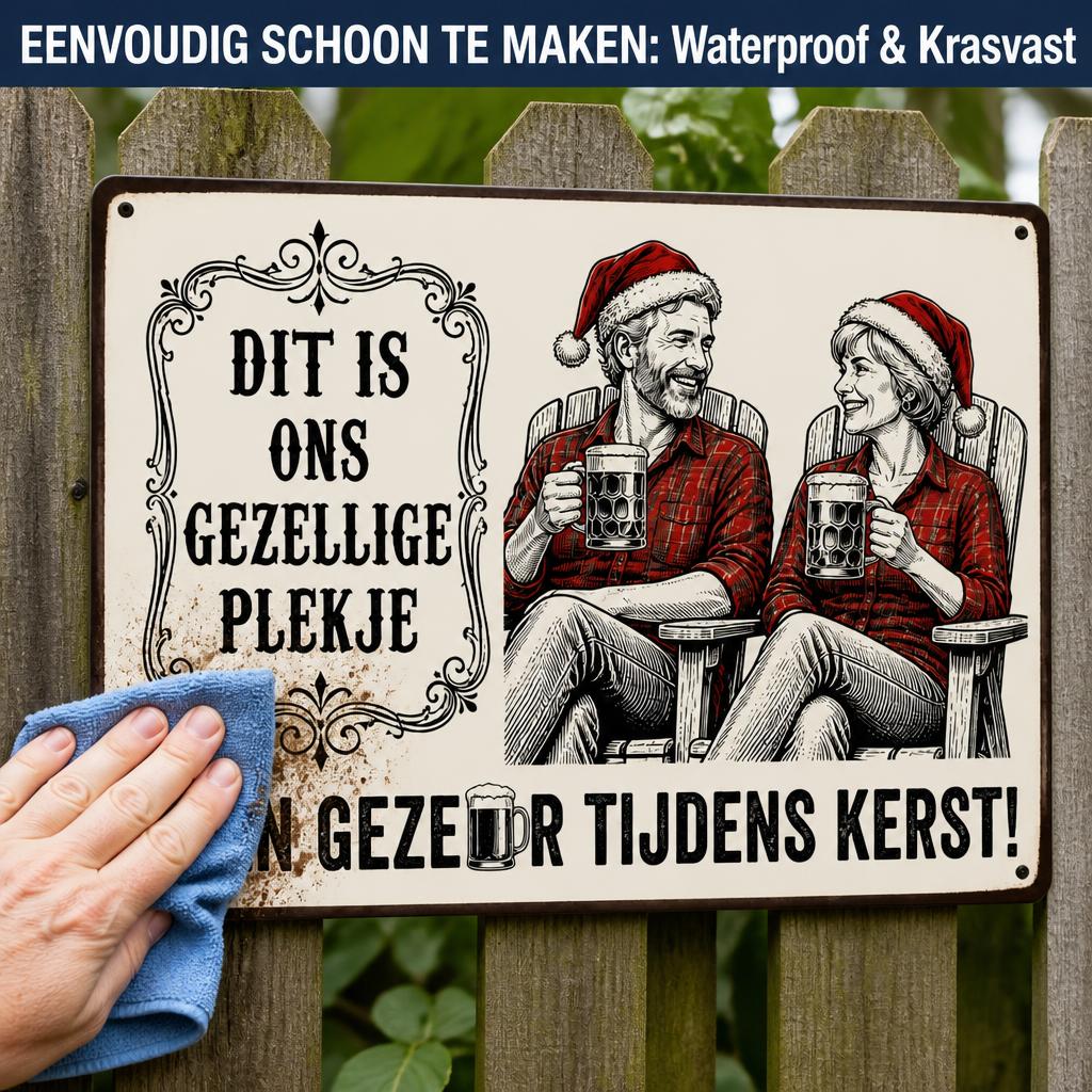 DIT IS ONS GEZELLIGE PLEKJE Metalen Bord - "Geen Gezeur Tijdens Kerst!" Retro Blikvanger & Uniek Kerstcadeau 🎄🍻
