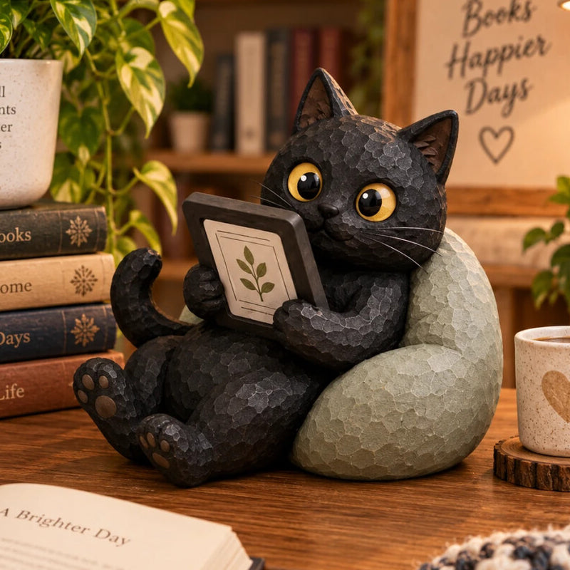 🐱 Lezende Kat Figuur – Het Perfecte Maatje voor Jouw Gezellige Boekenhoek 📚