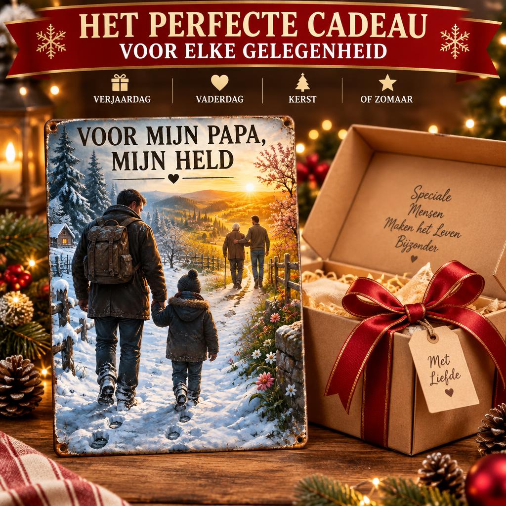 "Voor Mijn Papa, Mijn Held" Metalen Wandbord – Het Most Emotionele Cadeau voor Papa! ❤️