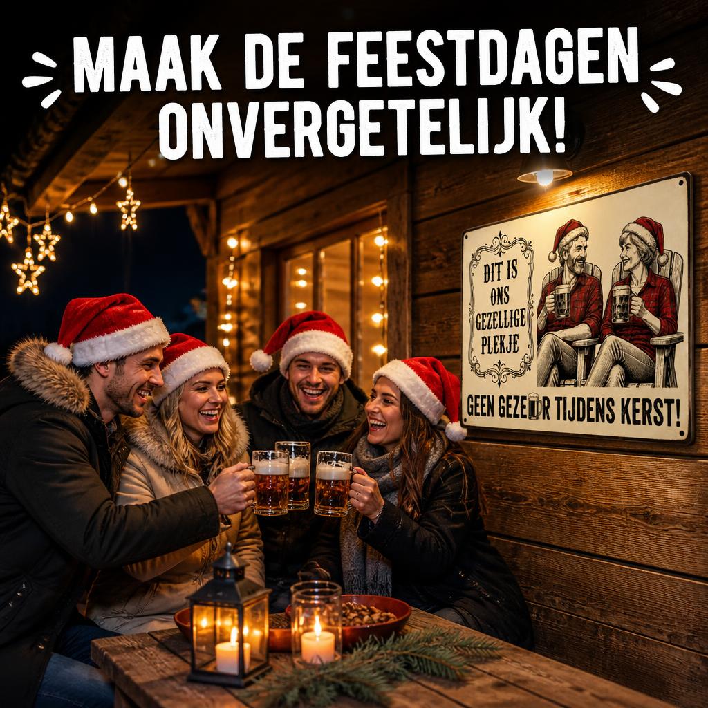 DIT IS ONS GEZELLIGE PLEKJE Metalen Bord - "Geen Gezeur Tijdens Kerst!" Retro Blikvanger & Uniek Kerstcadeau 🎄🍻