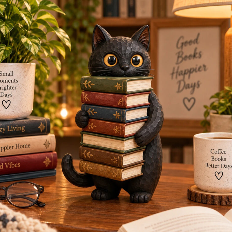 🐱 Lezende Kat Figuur – Het Perfecte Maatje voor Jouw Gezellige Boekenhoek 📚
