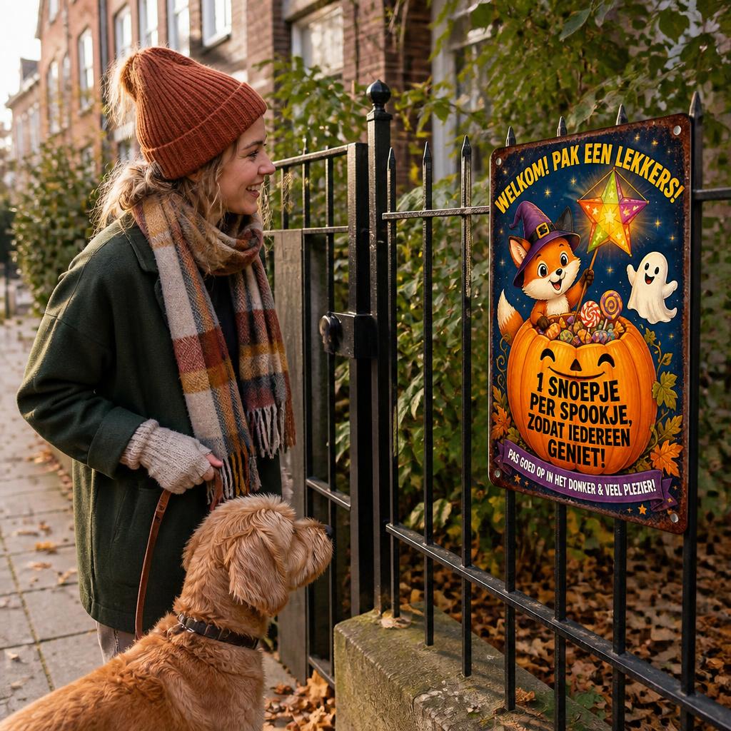 🍬 Zorgeloos De Deur Uit" Snoep Bordje | Voor Halloween & Sint-Maarten 🎃