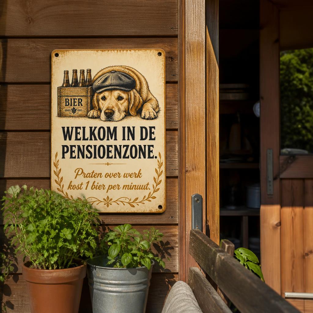 Metalen Bord "Pensioenzone" – Praten Over Werk Kost 1 Bier Per Minuut! 🍺