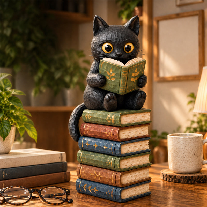🐱 Lezende Kat Figuur – Het Perfecte Maatje voor Jouw Gezellige Boekenhoek 📚