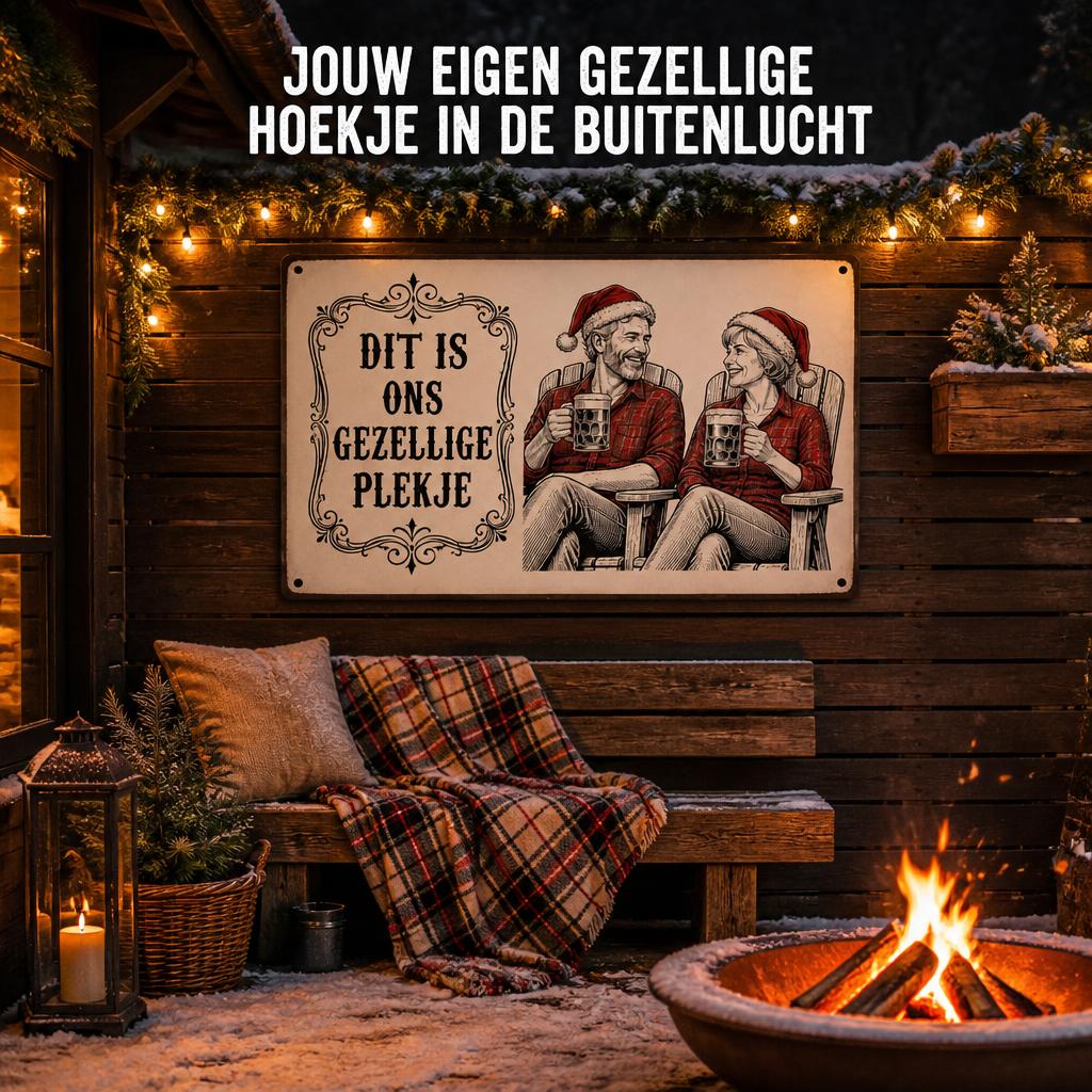 DIT IS ONS GEZELLIGE PLEKJE Metalen Bord - "Geen Gezeur Tijdens Kerst!" Retro Blikvanger & Uniek Kerstcadeau 🎄🍻