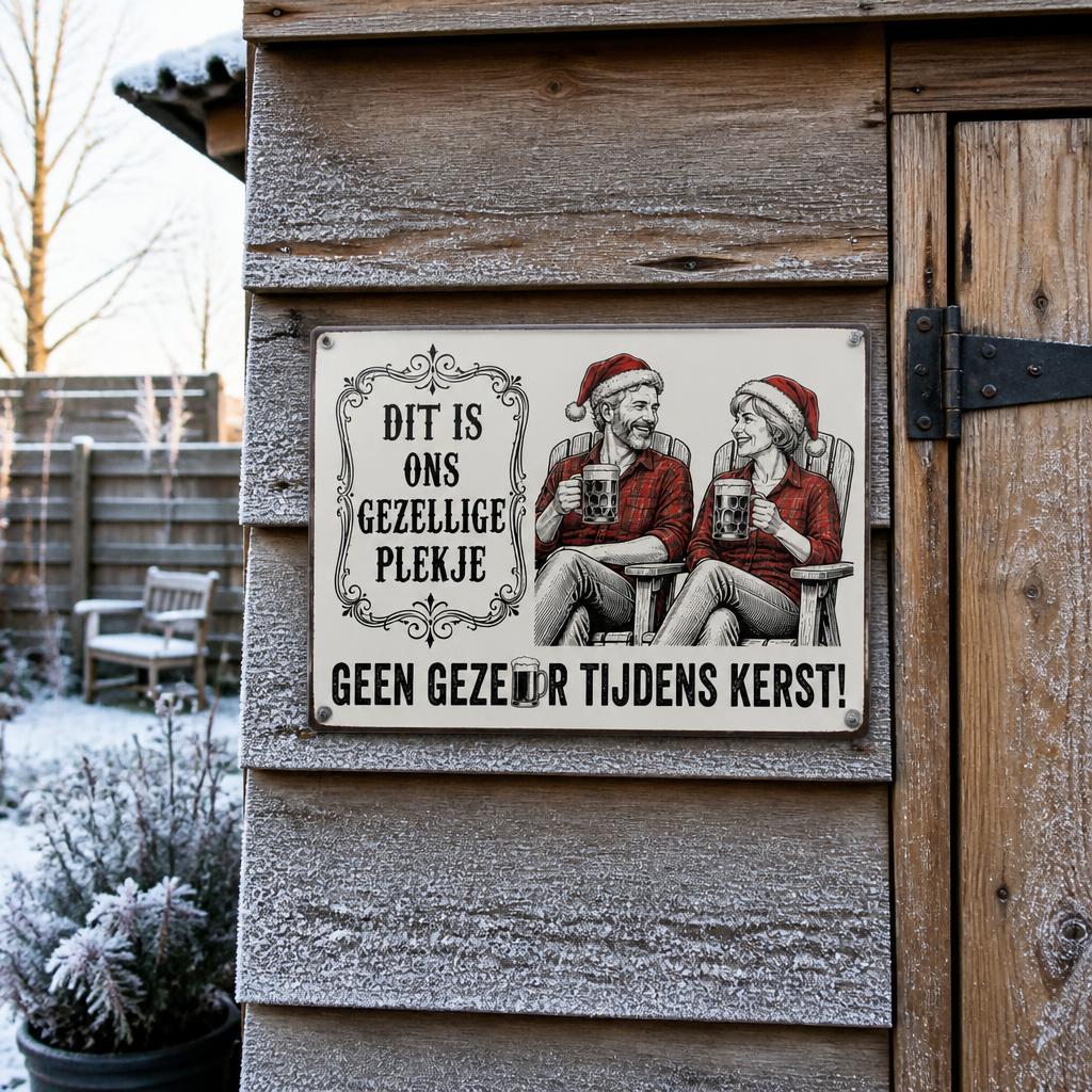 DIT IS ONS GEZELLIGE PLEKJE Metalen Bord - "Geen Gezeur Tijdens Kerst!" Retro Blikvanger & Uniek Kerstcadeau 🎄🍻