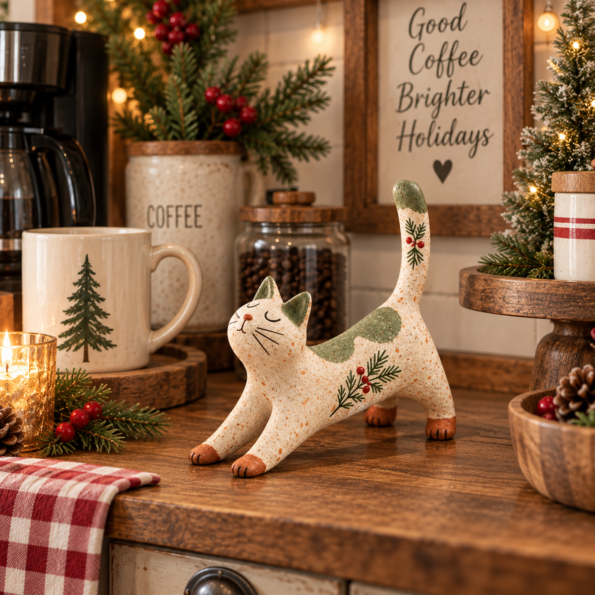 🐾 Boskatje van 't Huis | Liefdevol Kerstbeeldje voor Sfeer & Gezelligheid 🎄
