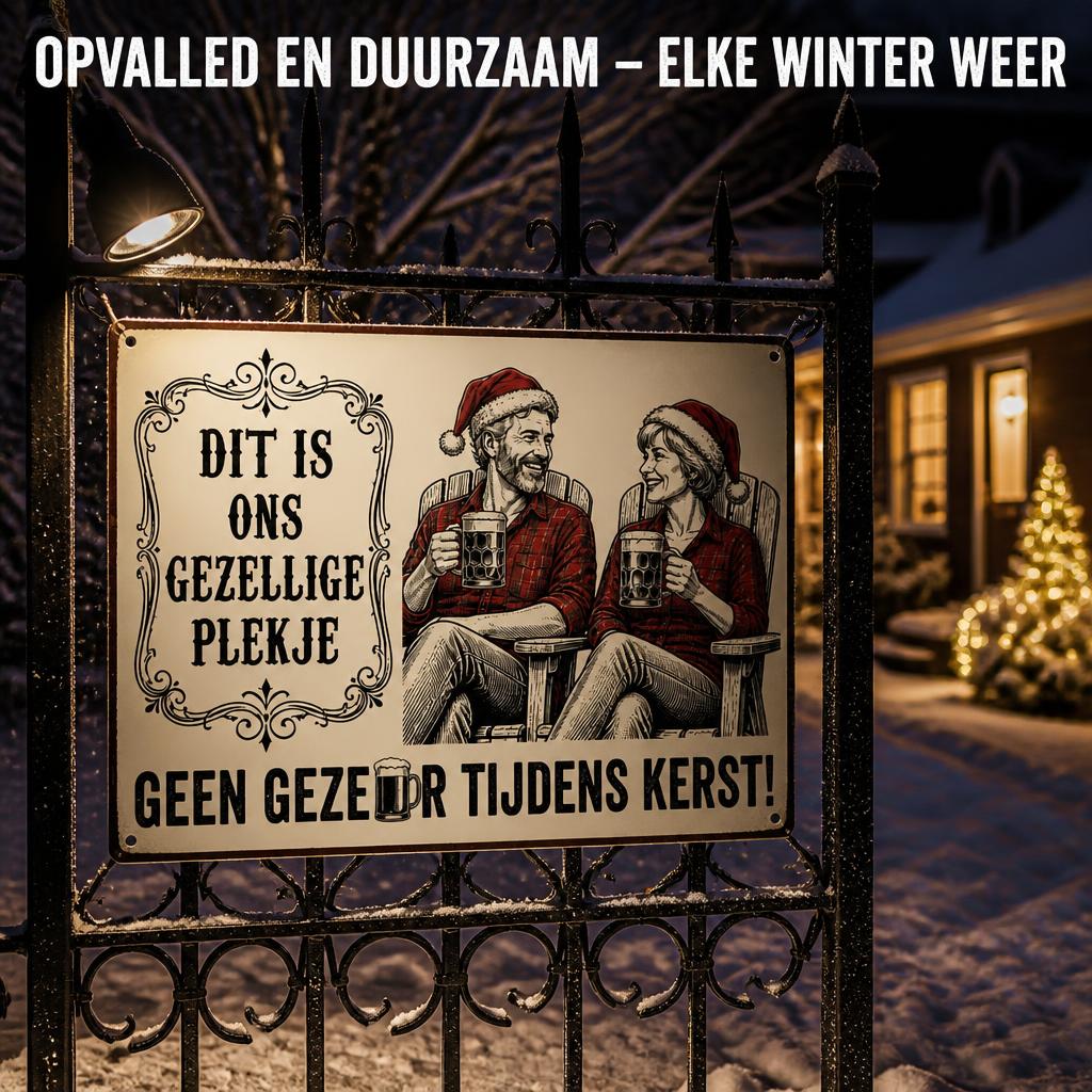 DIT IS ONS GEZELLIGE PLEKJE Metalen Bord - "Geen Gezeur Tijdens Kerst!" Retro Blikvanger & Uniek Kerstcadeau 🎄🍻
