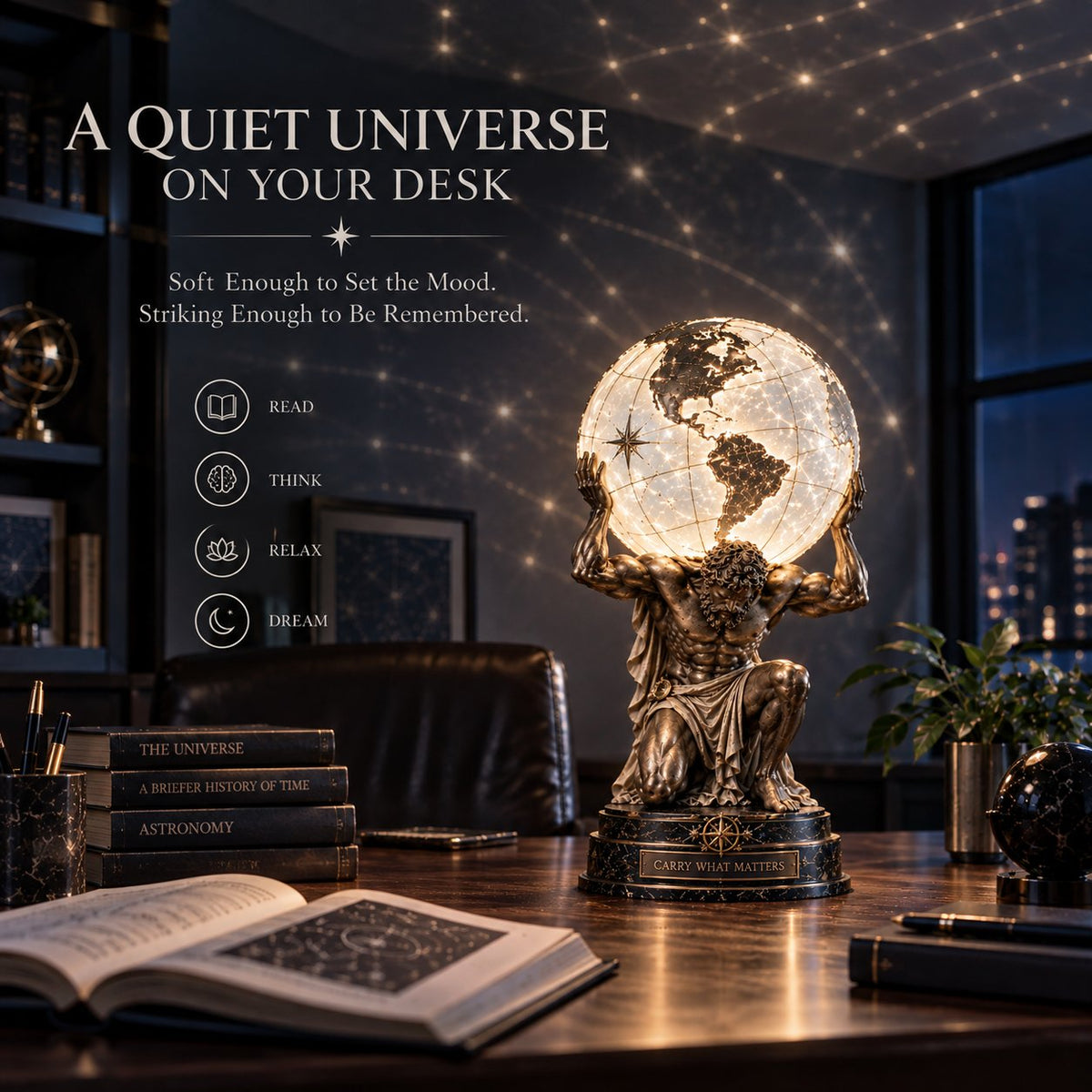 🌏 Atlas Klassieke Sfeerlamp – Verlichte Hemelbol voor Rust, Focus & Studie