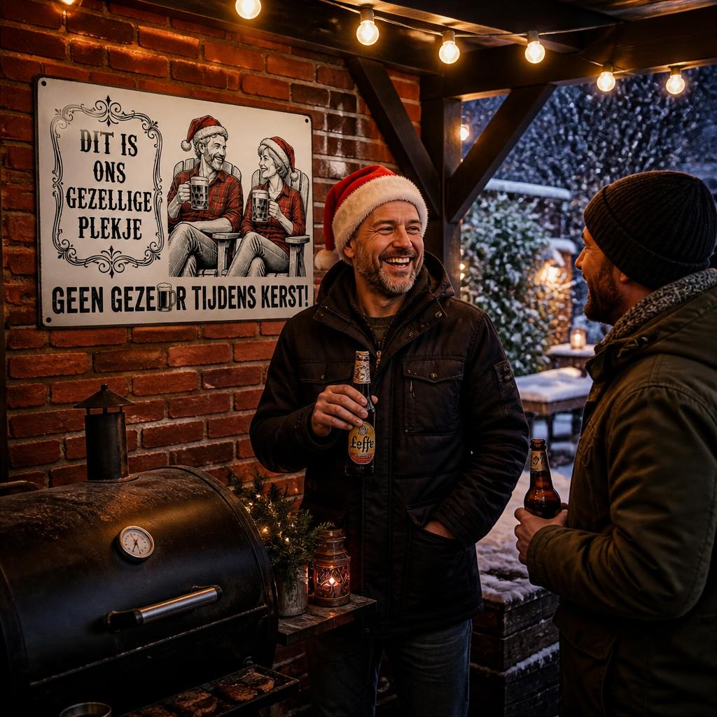 DIT IS ONS GEZELLIGE PLEKJE Metalen Bord - "Geen Gezeur Tijdens Kerst!" Retro Blikvanger & Uniek Kerstcadeau 🎄🍻