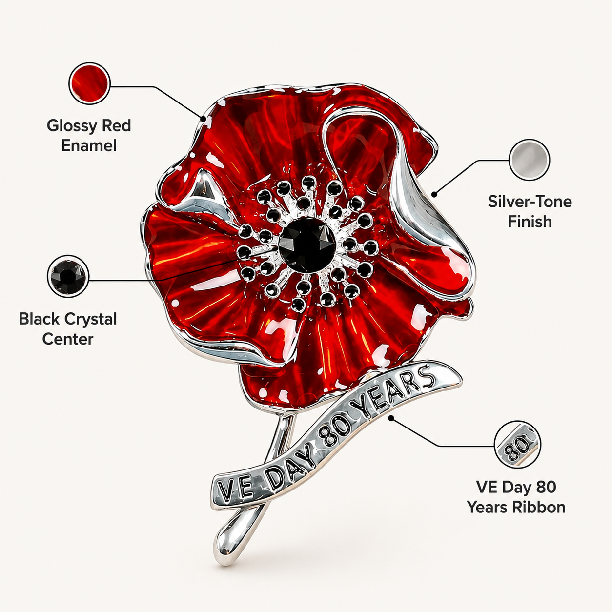 🕊️ 80 Jaar Vrijheid Broche – Eer het Verleden, Draag het Symbool van Moed & Respect 🌺