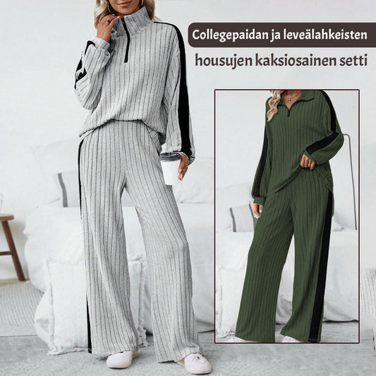 🍂✨ Syksyn Must-Have: Tyylikäs Collegepaidan & Leveälahkeinen Housu-Setti Naisille 🎉
